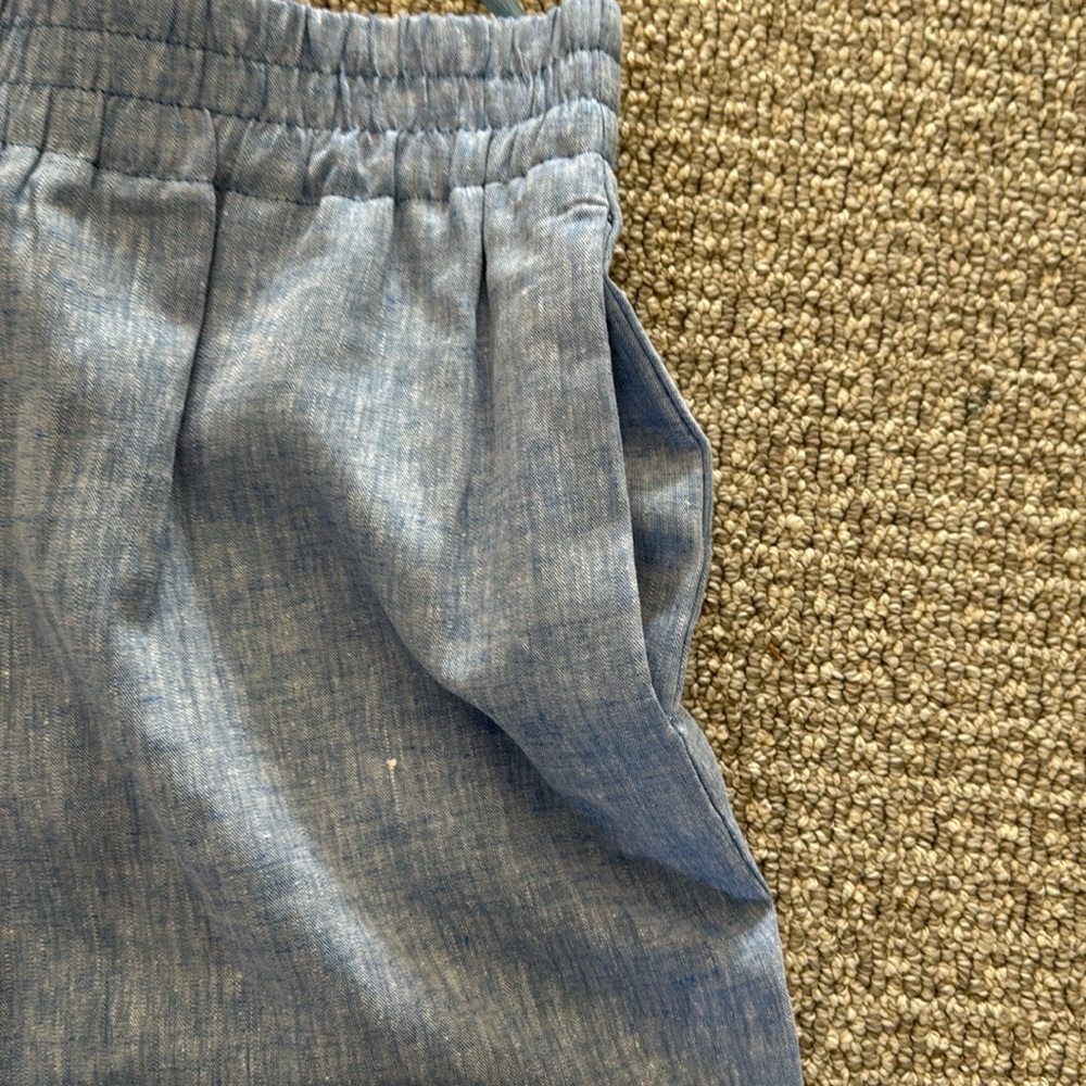 New Zara Blue Linen Top Jacket Wide Leg Pants Set S - Picture 7 of 10